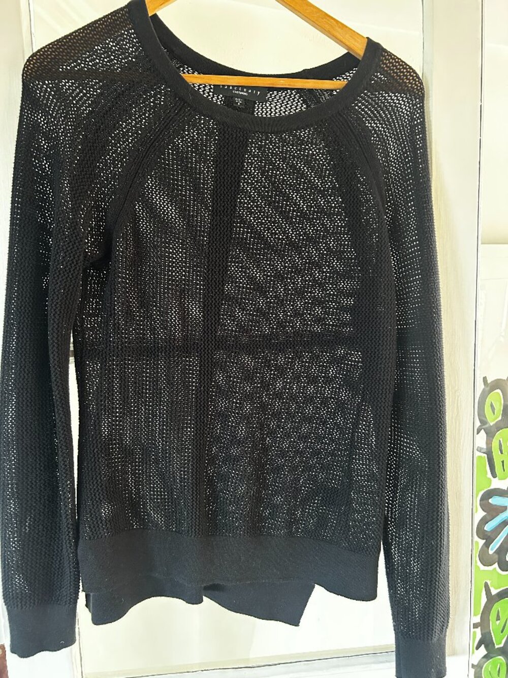 Sanctuary Black Mesh Long Sleeve Top Size Small